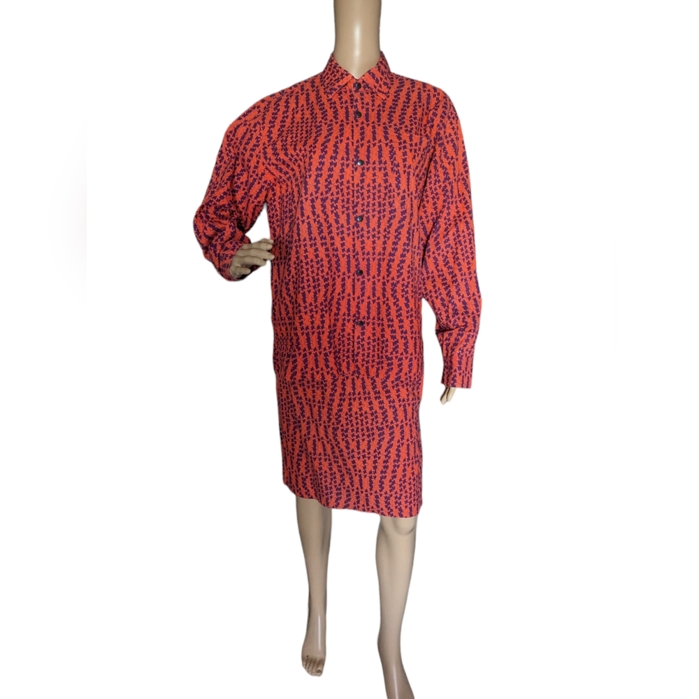Vintage Marimekko Finnish Lagenlook Geometric Print Snap Front Skirt & Shirt 8